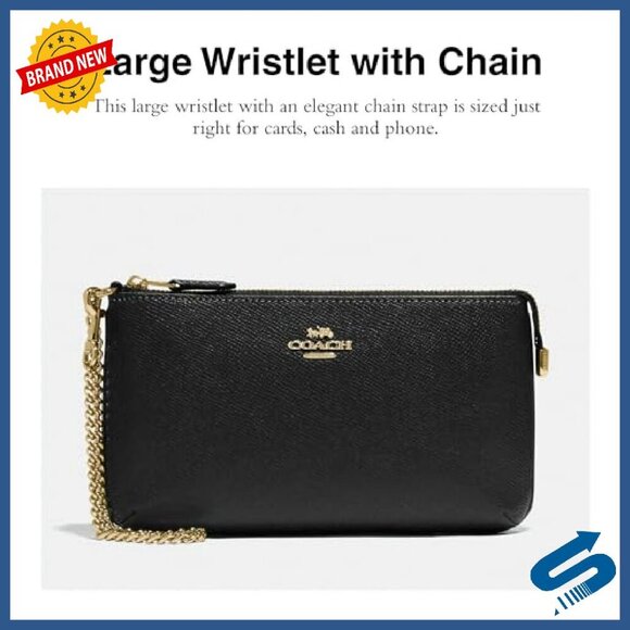 Large Crossgrain Leather Wristlet with Chain Strap, 8 Card Slots - Picture 3 of 7